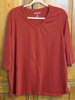 Woman Within 3/4 Sleeve V-Neck Tee in Red Ochre 18/20
